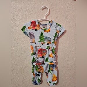 Ready Set Romper front opening camper print bamboo 6-12m